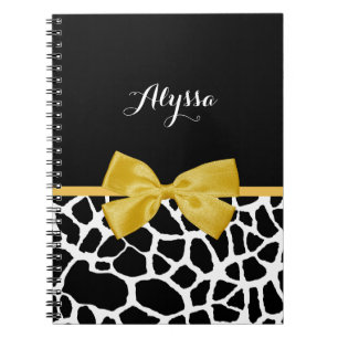 Carnet Tendance Giraffe Imprimer Bow jaune doré avec nom