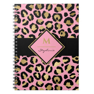 Carnet Tendance Noir Rose et Or Imprimé Léopard Monogram