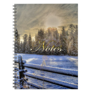 Carnet Terrain agricole en hiver Neige au lever du soleil