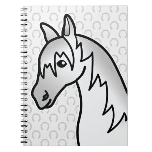 Carnet Tête de cheval de dessin animé gris