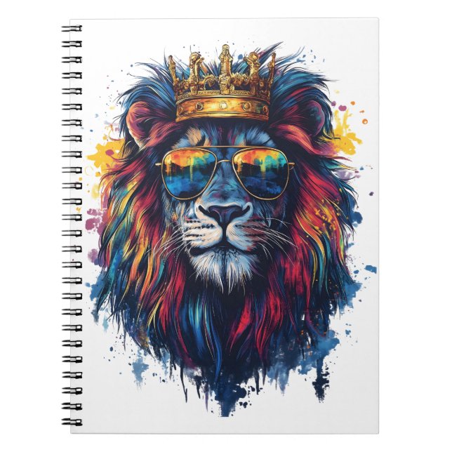 Carnet Tête de lion gras avec lunettes de soleil et couro (Devant)