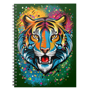 Carnet Tête de tigre couleurs arc-en-ciel peinture taches