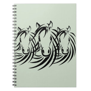 Carnet Têtes de cheval noir sur fond vert