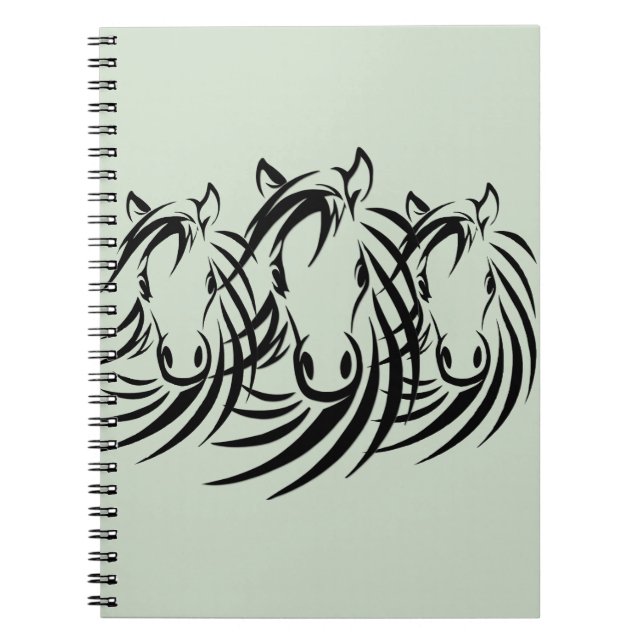 Carnet Têtes de cheval noir sur fond vert (Devant)