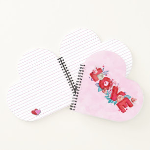 Carnet Texte d'amour rouge en lettres bloc gras Aquarelle