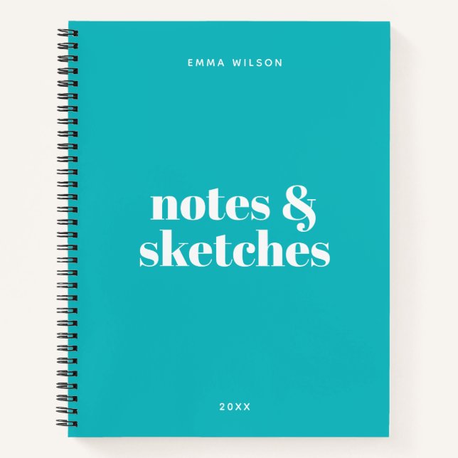 Carnet Texte Personnalisé Design Moderne Esquisse Turquoi (Devant)