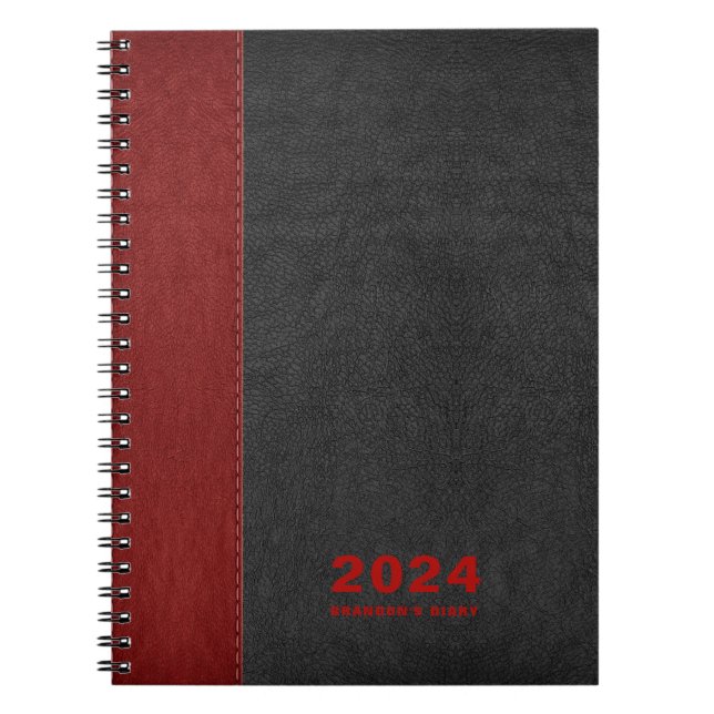 Carnet Texte personnalisé en cuir noir rouge (Devant)