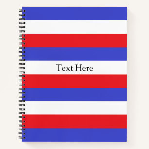 Carnet Texte personnalisé sur rayures bleues rouges blanc
