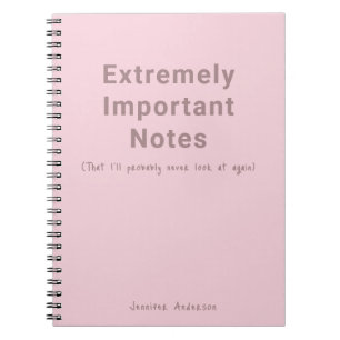 Carnet Texte simple Notes importantes Rose pastel