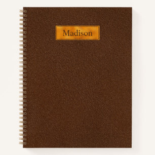 Carnet Texture de faux cuir marron avec bannière en feuil