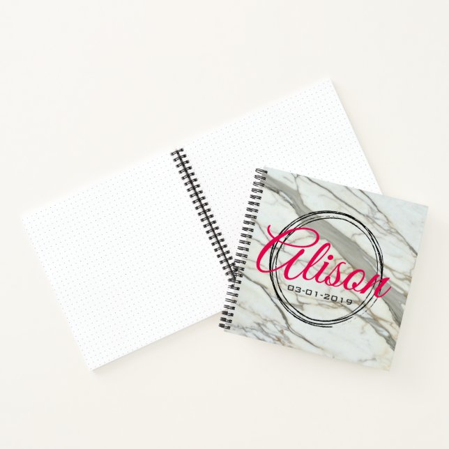 Carnet Texture de marbre chic nom/anniversaire personnali (Intérieur)