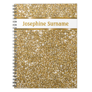 Carnet Texture de paillettes jaune doré faux & Texte pers