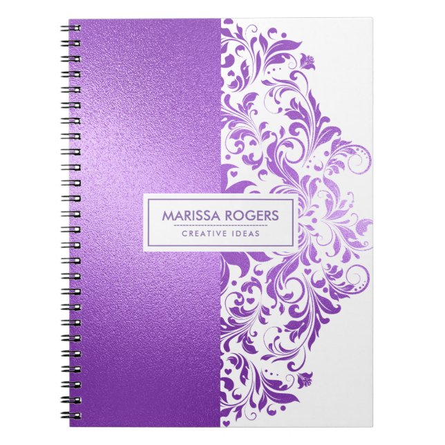 Carnet Texture moderne violet et tourbillons sur fond bla (Devant)