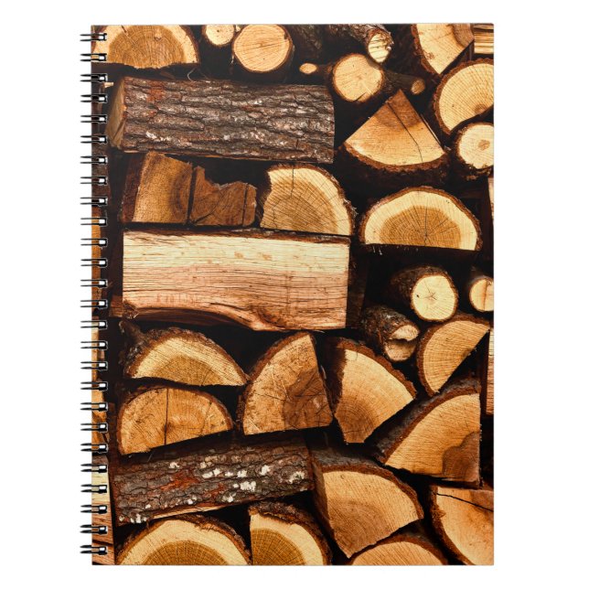 Carnet Texture. Pile de bois de feu haché stocké, hiver (Devant)