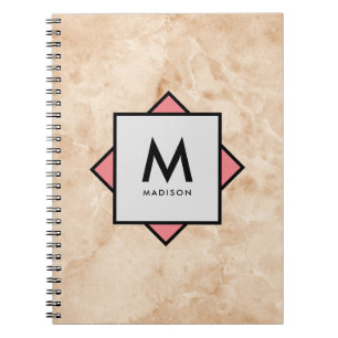 Carnet Texture rocheuse en marbre rose avec nom et monogr