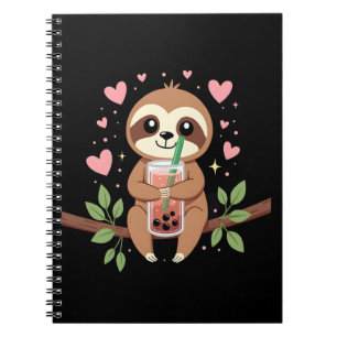 Carnet Thé au lait bulles Boba Paresseux Mignon Kawaii Fe