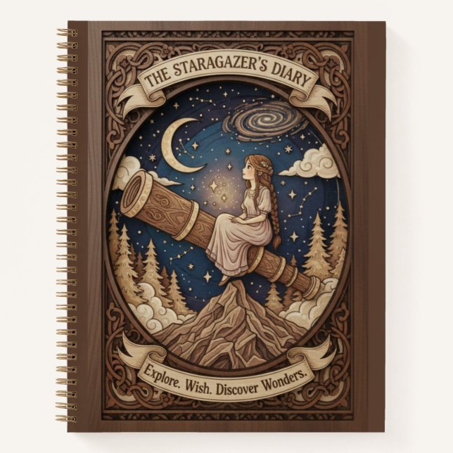 Carnet The Stargazer's Diary Mountain Telescope Wood (Devant)