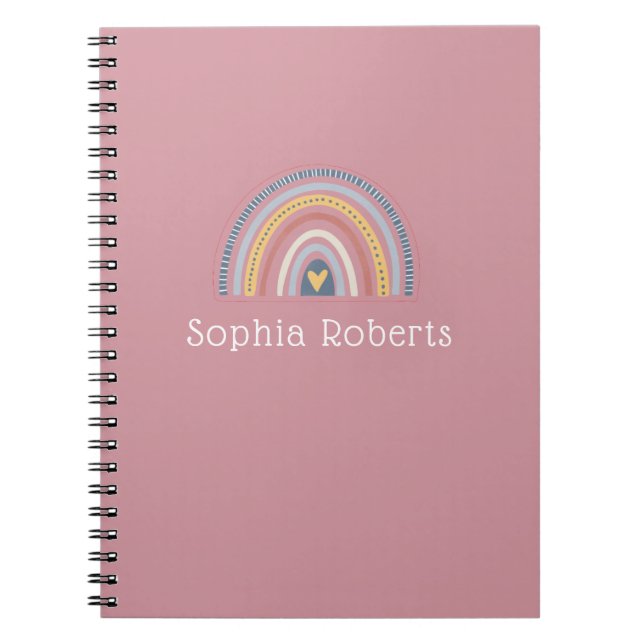 Carnet Thème Arc-en-ciel Boho Rose poudré Enfant Nom (Devant)