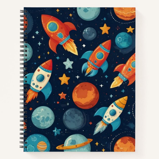 Carnet Thème de doodle de fusée cool espace et planètes e (Devant)