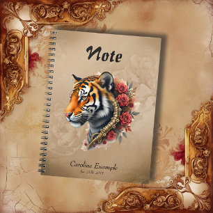 Carnet Tigre de Steampunk avec illustration Rose