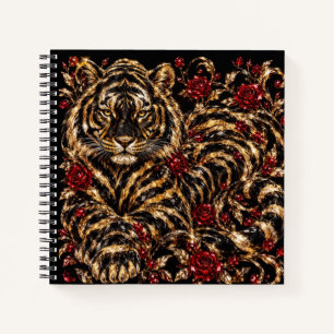 Carnet Tigre doré & Roses rouges Art floral