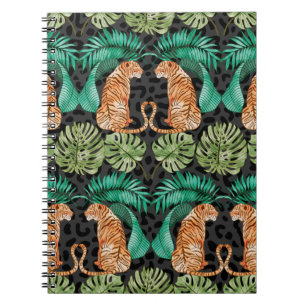 Carnet Tigre et Feuilles en Aquarelle Motif sans couture