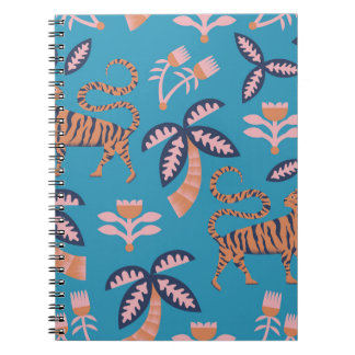Carnet Tigre rétro, palmier, motif de fleurs