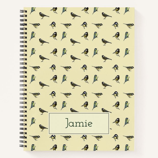 Carnet Tiny Birds Pattern on Beige Personalised (Devant)