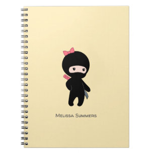 Carnet Tiny Ninja Girl Nom personnalisé sur Jaune