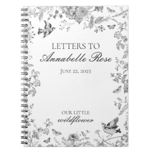 Carnet Toile de Jouy noire Lettres florales pour l'annive