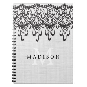 Carnet Toile grise fascinante rustique et monogramme noir
