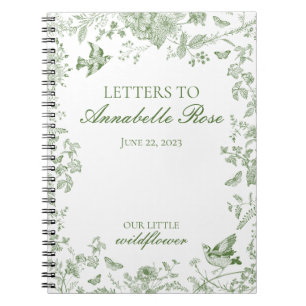 Carnet Toile verte Jouy Lettres florales à fille d'annive