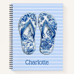 Carnet Tongs chinoiserie bleus et blancs sur rayures
