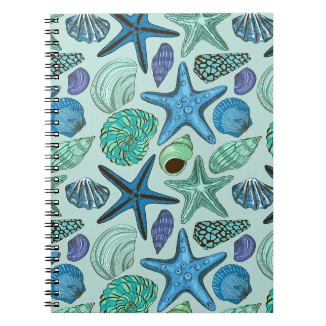 Carnet Tons De Coquillages Bleus Et Motif D'Étoile (Devant)