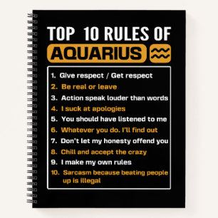 Carnet Top 10 règles d'Aquarius, Funny Aquarius 10 règles