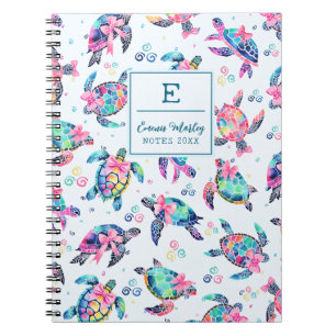 Carnet Tortue Abstraite couleur Monogrammed Bow girly