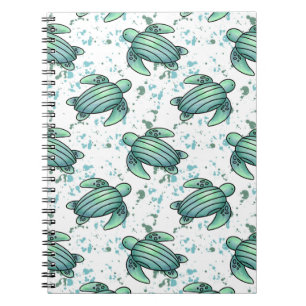 Carnet tortue de mer aquarelle verte motif bleu animal