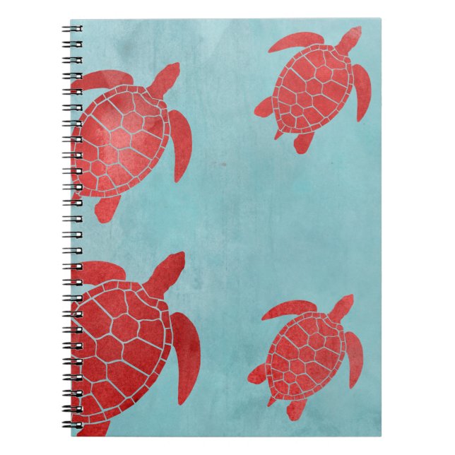 Carnet Tortue de mer de vert rouge et bleu (Devant)