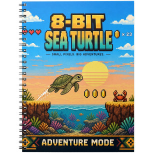 Carnet Tortue de mer, Pixel Art Rétro 8-Bit