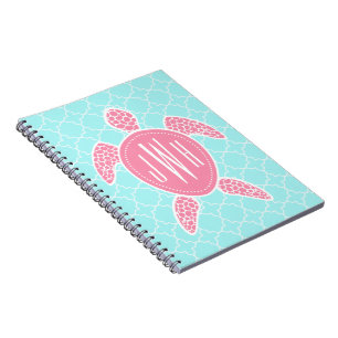 Carnet Tortue de mer rose décorée d'un monogramme +