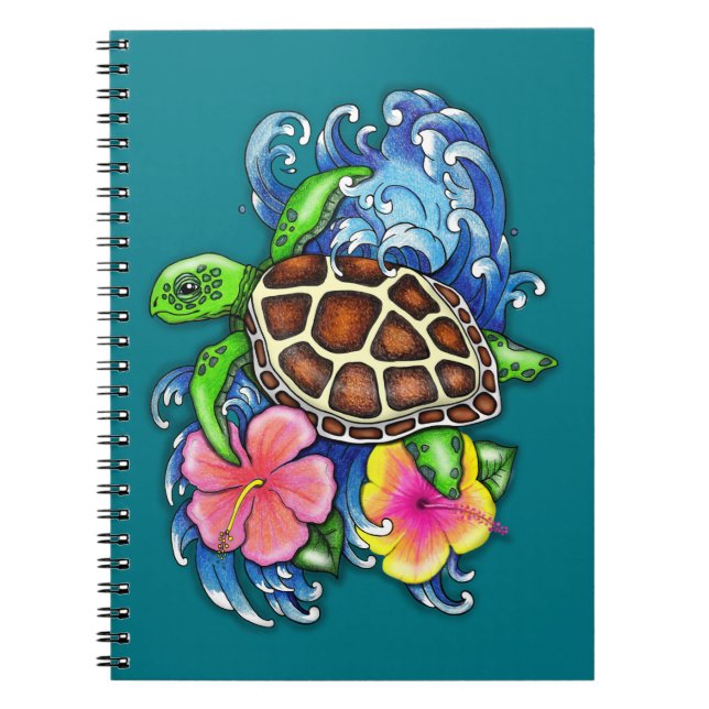 Carnet Tortue de mer tropicale et Hibiscus (Devant)
