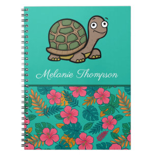 Carnet Tortue drôle Motif floral Nom personnalisé