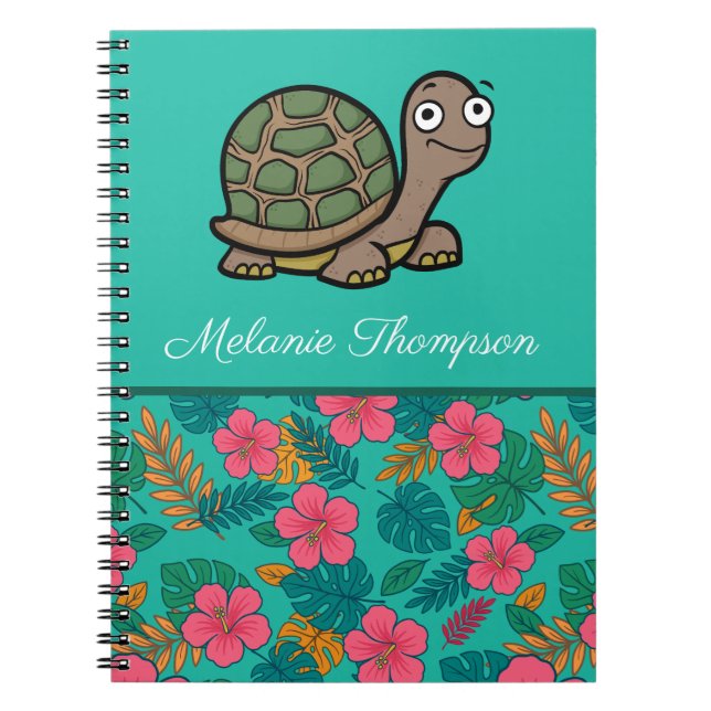 Carnet Tortue drôle Motif floral Nom personnalisé  (Devant)