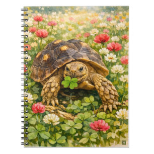 Carnet Tortue Sulcata à l'aquarelle avec trèfle porte-bon