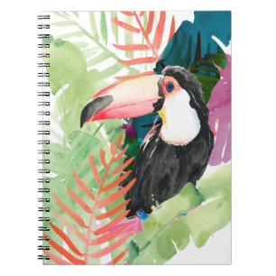 Carnet Toucan Portrait with Tropical Leaves
