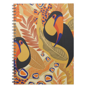 Carnet Toucans sur branches, motif tropical sans soudure.