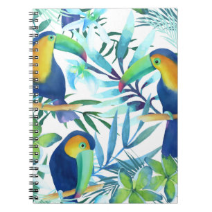 Carnet Toucans tropicaux : Motif de fleurs exotiques.