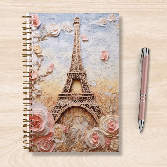 Carnet Tour Eiffel Paris France Floral rose (Créateur téléchargé)