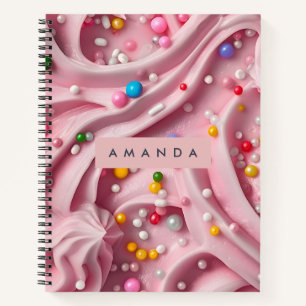Carnet Tourbillon de glaçage rose personnalisé avec paill