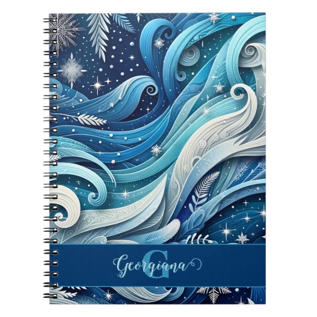Carnet Tourbillons d'hiver bleus et gelés (Devant)
